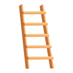 Wooden ladder in cartoon style isolated on white background. Portable stairs concept, household element, object. Vintage stairway.