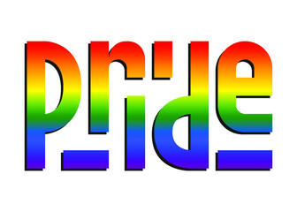 word pride in multicolored gradient. Emblem for pride month. Vector illustration