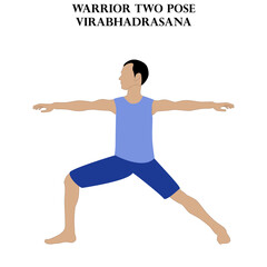 Fototapeta na wymiar Warrior two pose yoga workout. Virabhadrasana. Man doing yoga illustration