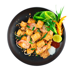 Fried Tofu with Shrimps Pad Thai fusion Style