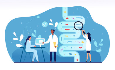 Male and female doctors are studying gut microflora together