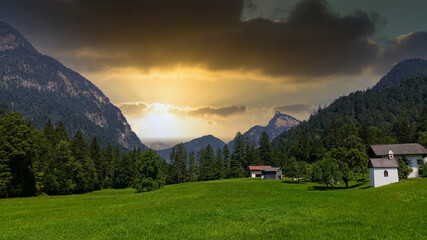 wonderful sunset in the austrian alps