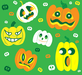 Halloween seamless pattern with pumpkins. Funny Halloween, illustration, background, greeting card, poster.