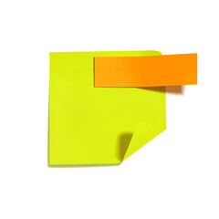 Vector yellow square shaped sticker and long rectangular orange sticker on it isolated on white background.
