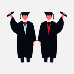 illustration of two man graduations, campus, school