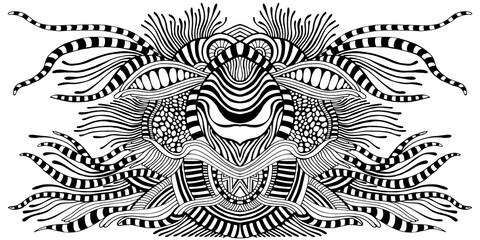 Surreal fantastic coloring page abstract pattern, maze of ornaments.