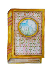 Watercolor illustration with vintage book.