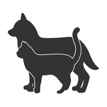 illustration silhouette of a dog and a cat on a white background