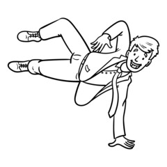 businessman jumping with one hand on the floor. outline, monochrome, comic.