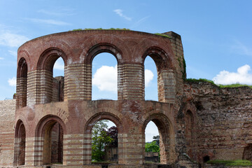 The Trier Imperial Baths are a large Roman bath complex in Trier, Germany. It is designated as part of the Roman Monuments, Cathedral of St. Peter in Trier UNESCO World Heritage. - obrazy, fototapety, plakaty