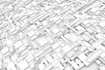 3d illustration of perspective modern tech geometric block complex white architect and technology artwork background.