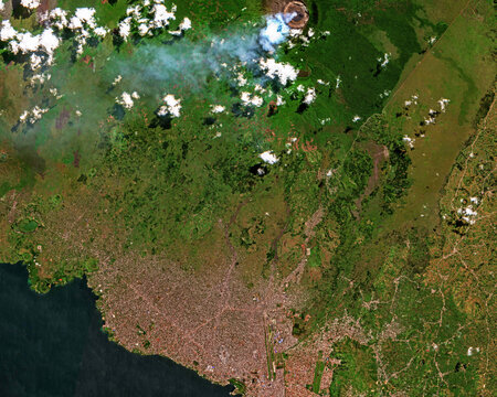 Satellite image of Goma, Democratic Republic of the Congo. Contains modified Copernicus Sentinel data 2020.