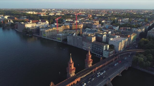 Oberbaum Bridge and cityscape, Berlin, Germany
