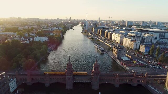 Oberbaum Bridge and cityscape, Berlin, Germany
