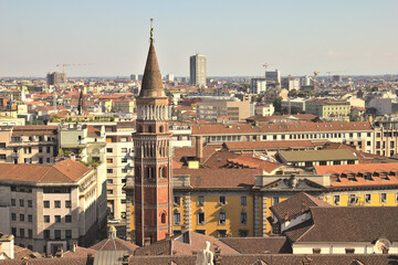 Obraz premium Aerial view of Milan from the Duomo roof, Italy