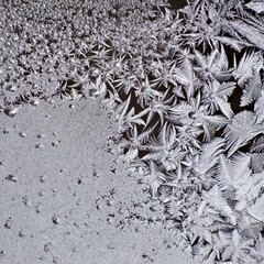 Close up of freezing water on window