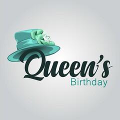 Queen's Birthday with beautiful hat. vector illustration design. - obrazy, fototapety, plakaty