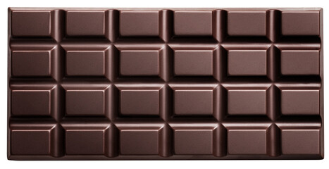 Dark chocolate bar isolated. Top view. File contains clipping path.