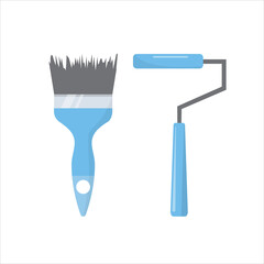 Paint brush and paint roller.  Tools for home renovation. Icon vector illustration. 