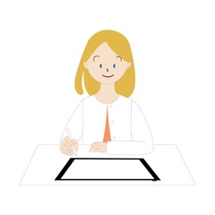 タブレットで勉強する子供　欧米人
