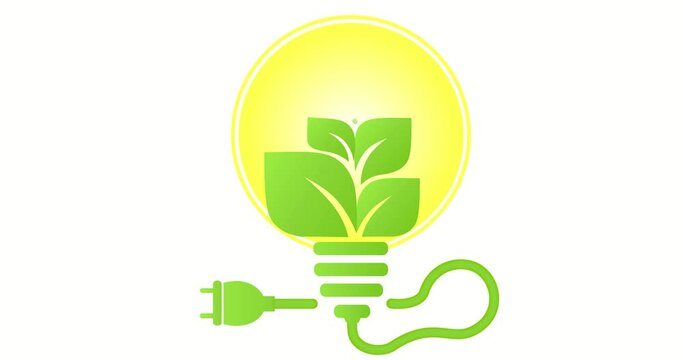 Lightbulb and animation of a green sprout inside with an alpha channel. Energy of growth. 4K animation on transparent background. Energy saving. The concept of clean energy, alternative energy.