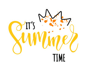 Its Summer  hand drawn inspirational motivational lettering quote with sun as postcard, T-shirt design print, logo, template, banner, sticker. Vector illustration