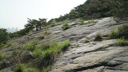 Fototapeta na wymiar Stone Rock Climbing Path on the Mountain at Spring Sunny Day