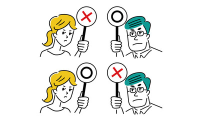 意見の違うカップルのイラスト素材/マルとバツ