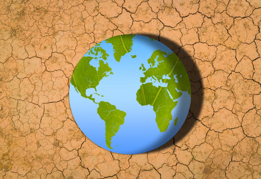 Climate change. Planet earth is like a drop of water on barren ground