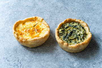 Spinach and Cheese Quiche Tart. Mini Small Portion.