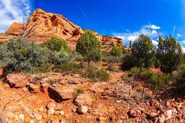 The natural beauty of the red rock sandstone in the Boynton Canyon Trail in Sedona, Arizona