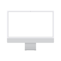 Computer Monitor Silver Mockup with Blank Screen, Isolated on White Background, Front View. Vector Illustration