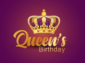Queen's Birthday with golden crown. vector illustration design.