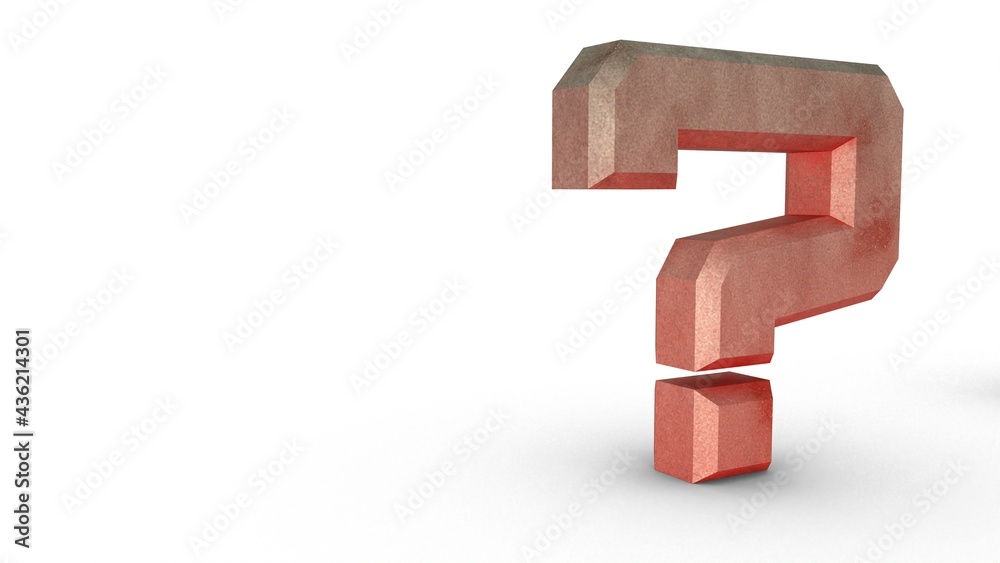 Poster red question mark on a white background. (?) 3d enclosed character. rendering an image.
