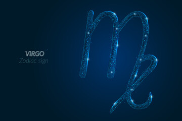 Abstract futuristic image of virgo zodiac sign. Astrological horoscope characteristic. Polygonal vector illustration looks like stars in the blask night sky in spase. Digital low poly design. © Katsiaryna