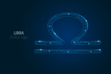 Abstract futuristic image of libra zodiac sign. Astrological horoscope characteristic. Polygonal vector illustration looks like stars in the blask night sky in spase. Digital low poly design. © Katsiaryna