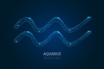 Abstract futuristic image of aquarius zodiac sign. Astrological horoscope characteristic. Polygonal vector illustration looks like stars in the blask night sky in spase. Digital low poly design. - obrazy, fototapety, plakaty