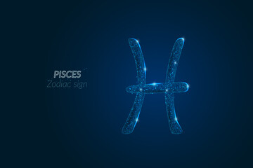 Abstract futuristic image of pisces zodiac sign. Astrological horoscope characteristic. Polygonal vector illustration looks like stars in the blask night sky in spase. Digital low poly design. © Katsiaryna