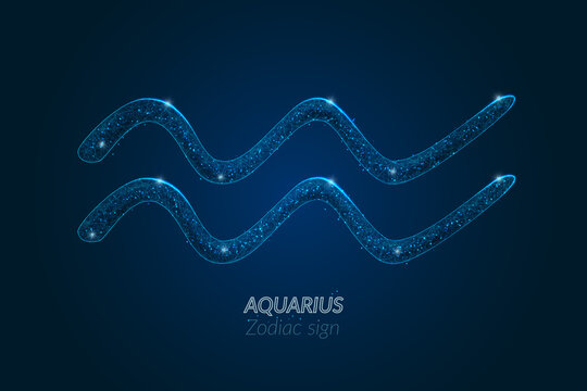Abstract futuristic image of aquarius zodiac sign. Astrological horoscope characteristic. Polygonal vector illustration looks like stars in the blask night sky in spase. Digital low poly design.