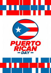 Puerto Rican Day. National happy holiday. Festival and parade in honor of independence and freedom. Puerto Rico flag. Latin american country. Patriotic elements. Vector poster illustration