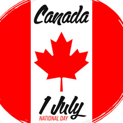 Fototapeta na wymiar 1 July National Day of Canada. Canadian flag, banner with grunge brush. 