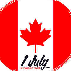 1 July National Day of Canada. Canadian flag, banner with grunge brush. 