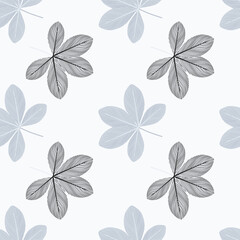 Isolated floral nature seamless pattern with doodle scheffler flowers print. Blue ornament. Doodle style.