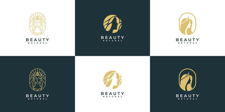 Creative golden beauty salon spa logo set