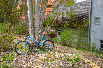 Spring decoration bicycle in the Tauber Valley, Bavaria, South Germany.