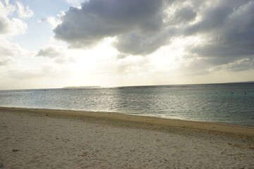 Beautiful sunset landscape of Sesoko beach at sunset in Okinawa, Japan - 日本 沖縄 瀬底ビーチ 夕日