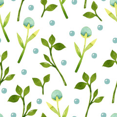 Simple branches leaves watercolor seamless pattern	
