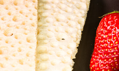 fresh strawberry and diabetic diet crunches - crispy waffle crispbread from wheat, texture