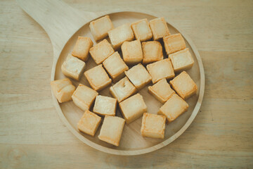 Close up of homemade fried fish tofu