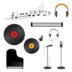 Musical set. Vector illustration. Icons, signs, design elements. For various purposes of your design.